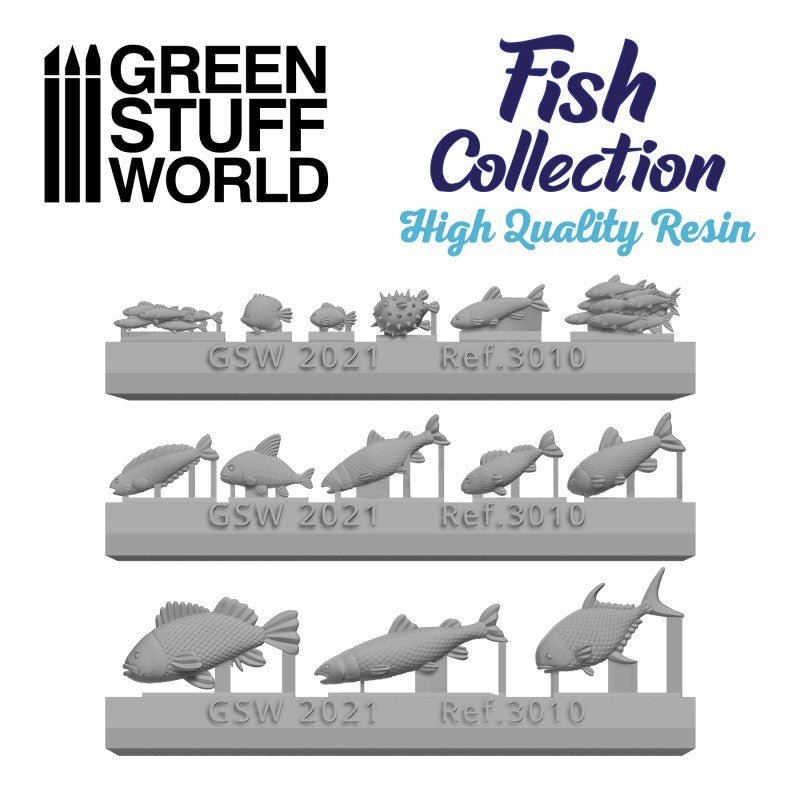 Resin Fish Collection - Unpainted Cast Resin Decoration Kit - Green Stuff World - Gootzy Gaming