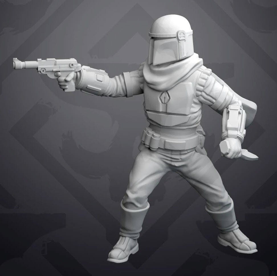 Shooting Mando Acolyte Miniature - SW Legion Compatible (38 - 40mm tall) Resin 3D Print - Skullforge Studios - Gootzy Gaming