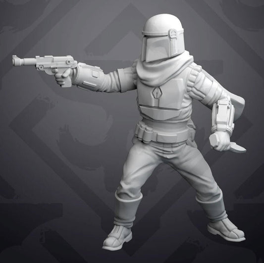 Shooting Mando Acolyte Miniature - SW Legion Compatible (38 - 40mm tall) Resin 3D Print - Skullforge Studios - Gootzy Gaming
