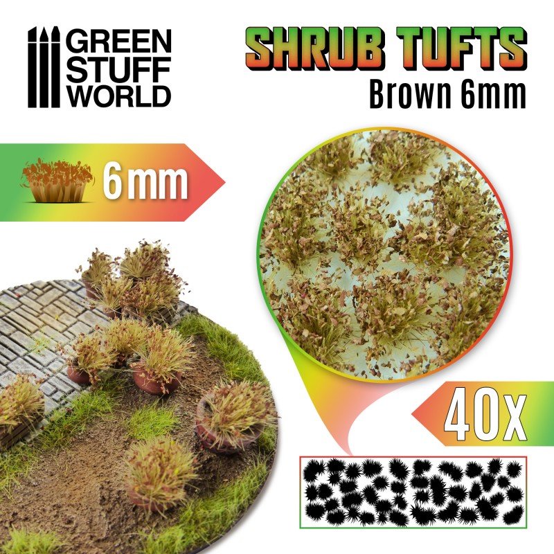Shrub Tufts - Brown 6mm - Green Stuff World - 40x Self Adhesives - Gootzy Gaming