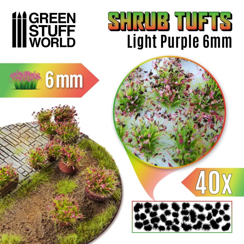 Shrub Tufts - Light Purple 6mm - Green Stuff World - 40x Self Adhesives - Gootzy Gaming