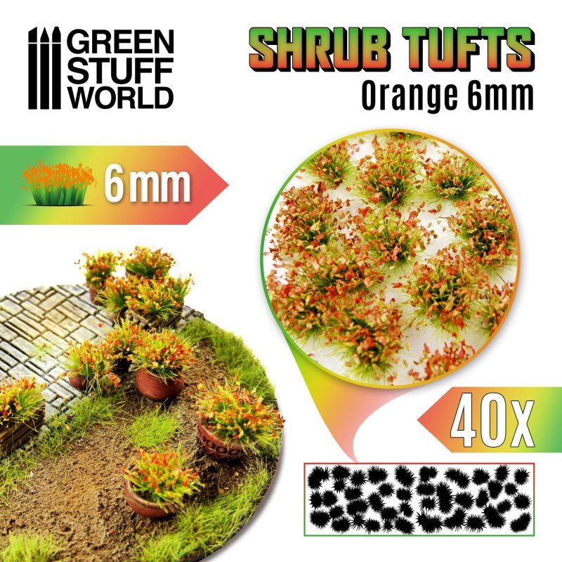 Shrub Tufts - Orange 6mm - Green Stuff World - 40x Self Adhesives - Gootzy Gaming