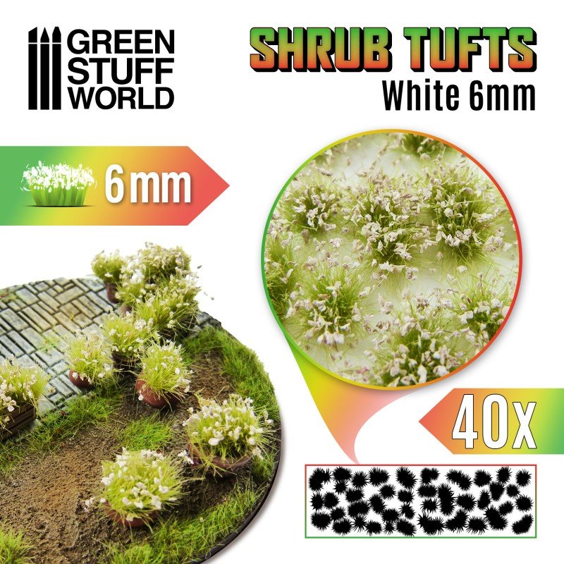 Shrub Tufts - White 6mm - Green Stuff World - 40x Self Adhesives - Gootzy Gaming