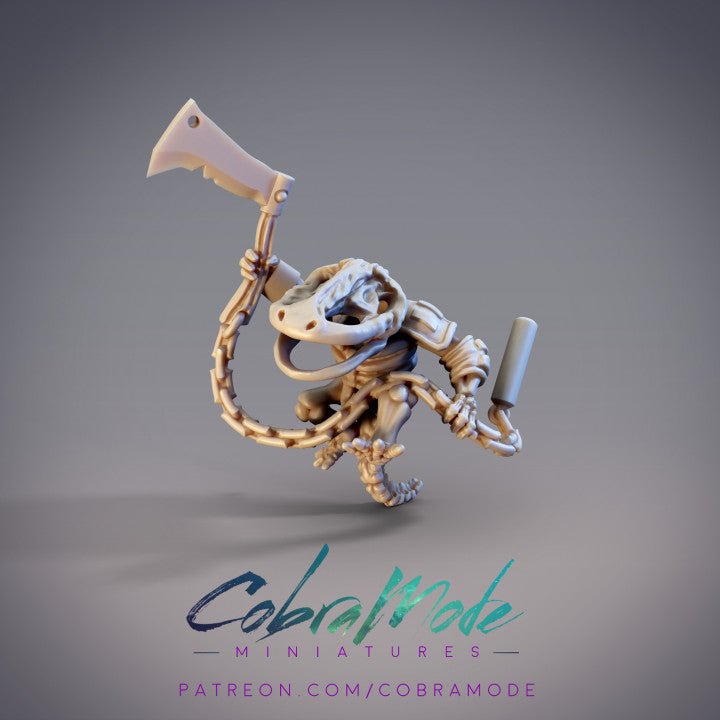 Skeleton Hanzaki Salamander Warrior - Single Roleplaying Miniature for D&D or Pathfinder - 32mm Scale Resin 3D Print - Cobramode - Gootzy Gaming