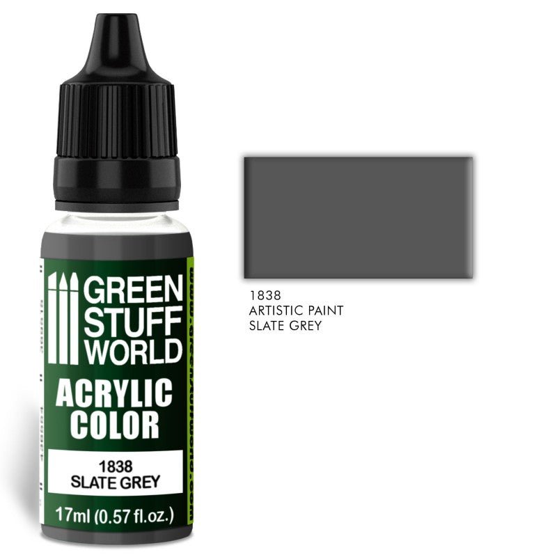 Slate Grey - Matte Acrylic Paint - Green Stuff World - 17 mL Dropper Bottle - Gootzy Gaming