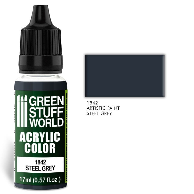 Steel Grey - Matte Acrylic Paint - Green Stuff World - 17 mL Dropper Bottle - Gootzy Gaming