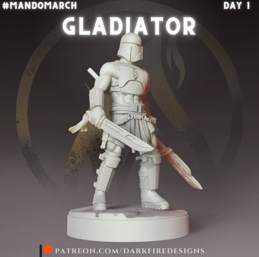 The Gladiator Mando - SW Legion Compatible Miniature (38-40mm tall) High Quality 8k Resin 3D Print - Dark Fire Designs - Gootzy Gaming