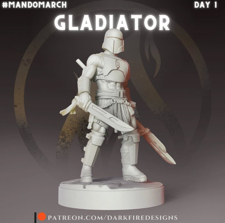 The Gladiator Mando - SW Legion Compatible Miniature (38 - 40mm tall) High Quality 8k Resin 3D Print - Dark Fire Designs - Gootzy Gaming