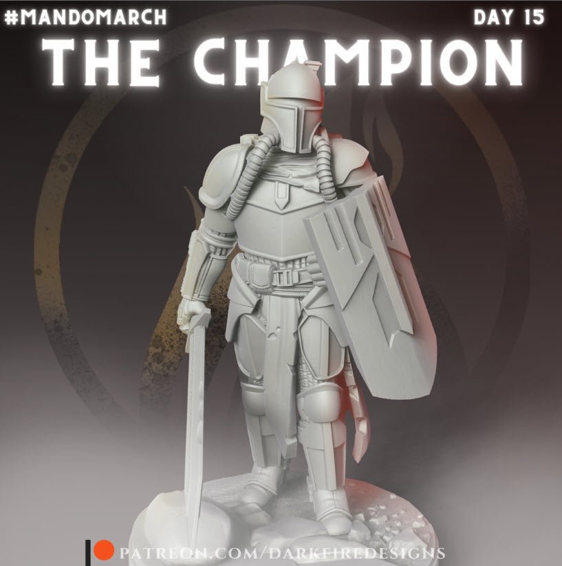 The Mando Champion - SW Legion Compatible Miniature (38-40mm tall) High Quality 8k Resin 3D Print - Dark Fire Designs - Gootzy Gaming