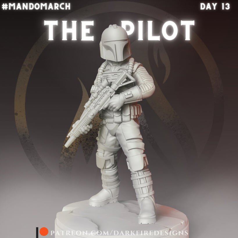 The Pilot, Mando Starship Pilot - SW Legion Compatible Miniature (38 - 40mm tall) High Quality 8k Resin 3D Print - Dark Fire Designs - Gootzy Gaming