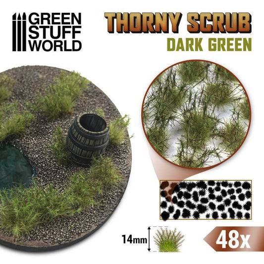 Thorny Scrub - Dark Green 14mm - Green Stuff World - 48x Self Adhesives - Gootzy Gaming