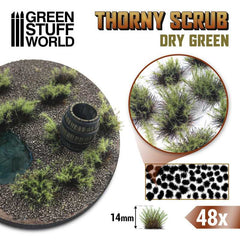 Thorny Scrub - Dry Green 14mm - Green Stuff World - 48x Self Adhesives - Gootzy Gaming