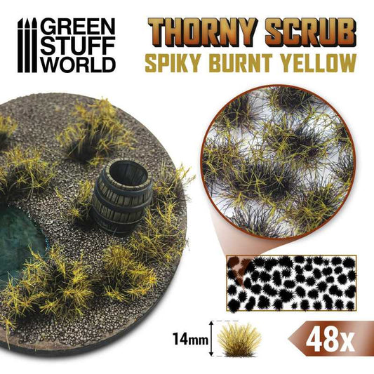 Thorny Scrub - Spiky Burnt Yellow 14mm - Green Stuff World - 48x Self Adhesives - Gootzy Gaming