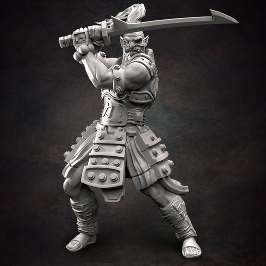 Torashima Orc Warrior #4 - Single Roleplaying Miniature for D&D or Pathfinder - 32mm Scale Resin 3D Print - Red Clay Collectibles - Gootzy Gaming