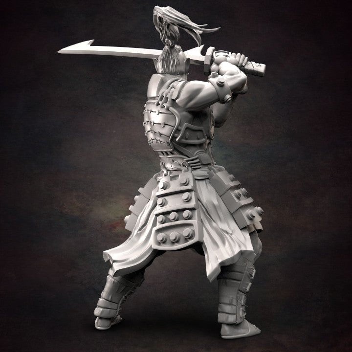 Torashima Orc Warrior #4 - Single Roleplaying Miniature for D&D or Pathfinder - 32mm Scale Resin 3D Print - Red Clay Collectibles - Gootzy Gaming