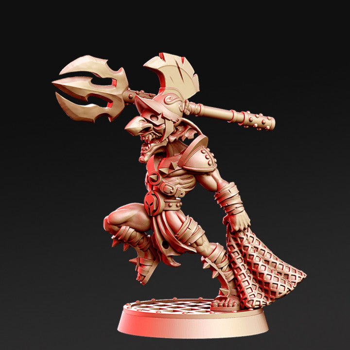 Trizark, Goblin Gladiator with Spear and Net - Single Roleplaying Miniature for D&D or Pathfinder - 32mm Scale Resin 3D Print - RN EStudios - Gootzy Gaming
