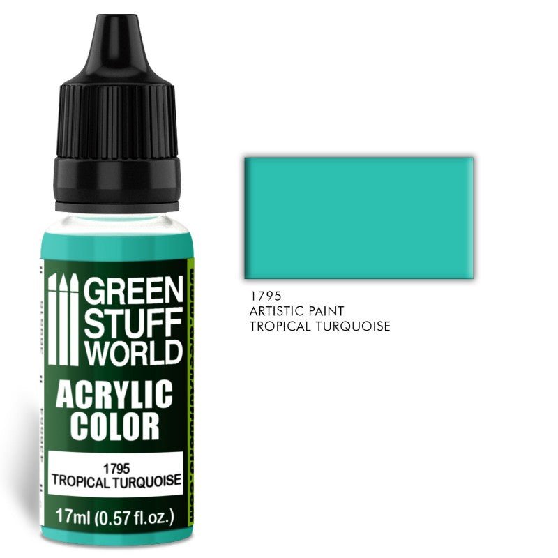 Tropical Turquoise - Matte Acrylic Paint - Green Stuff World - 17 mL Dropper Bottle - Gootzy Gaming