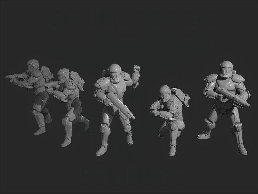 Vanguard Regulars Clone Trooper Miniatures - 5 Mini Bundle - SW Legion Compatible (38 - 40mm tall) Resin 3D Print - Skullforge Studios - Gootzy Gaming