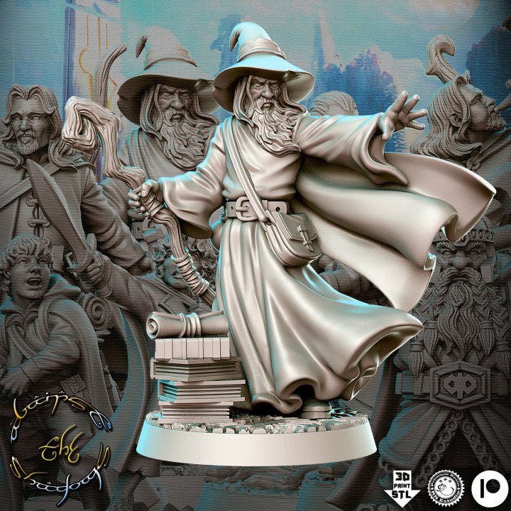 Wandering Grey Wizard - Single Roleplaying Miniature for D&D or Pathfinder - 32mm Scale Resin 3D Print - RN EStudios - Gootzy Gaming
