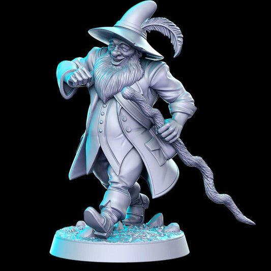 Wandering Merry Wizard - Single Roleplaying Miniature for D&D or Pathfinder - 32mm Scale Resin 3D Print - RN EStudios - Gootzy Gaming