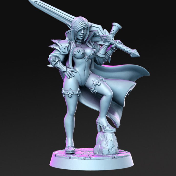 Zeera, Seducing Greatsword Female Elf Warrior - Single Roleplaying Miniature for D&D or Pathfinder - 32mm Scale Resin 3D Print - RN EStudios - Gootzy Gaming